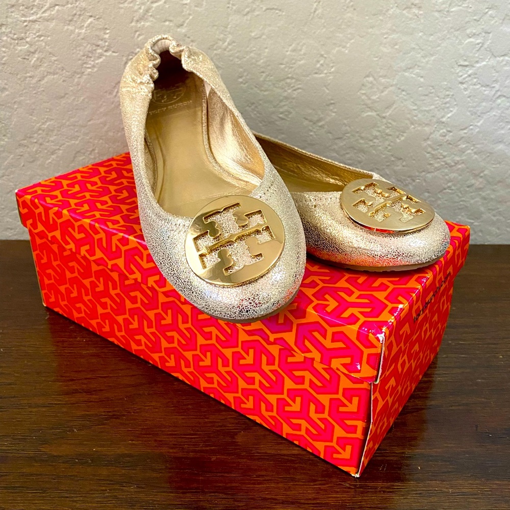 Tory Burch platinum gold flats